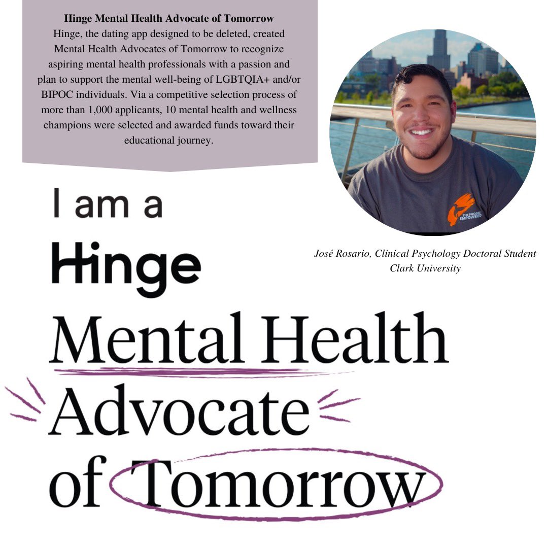 jrosario_27's tweet image. Thank you @hinge for amplifying and supporting the needs of clinicians and scholars in serving BIPOC and LGBTQIA+ communities. It is an honor to be one of your inaugural MHAs of Tomorrow funding recipients!