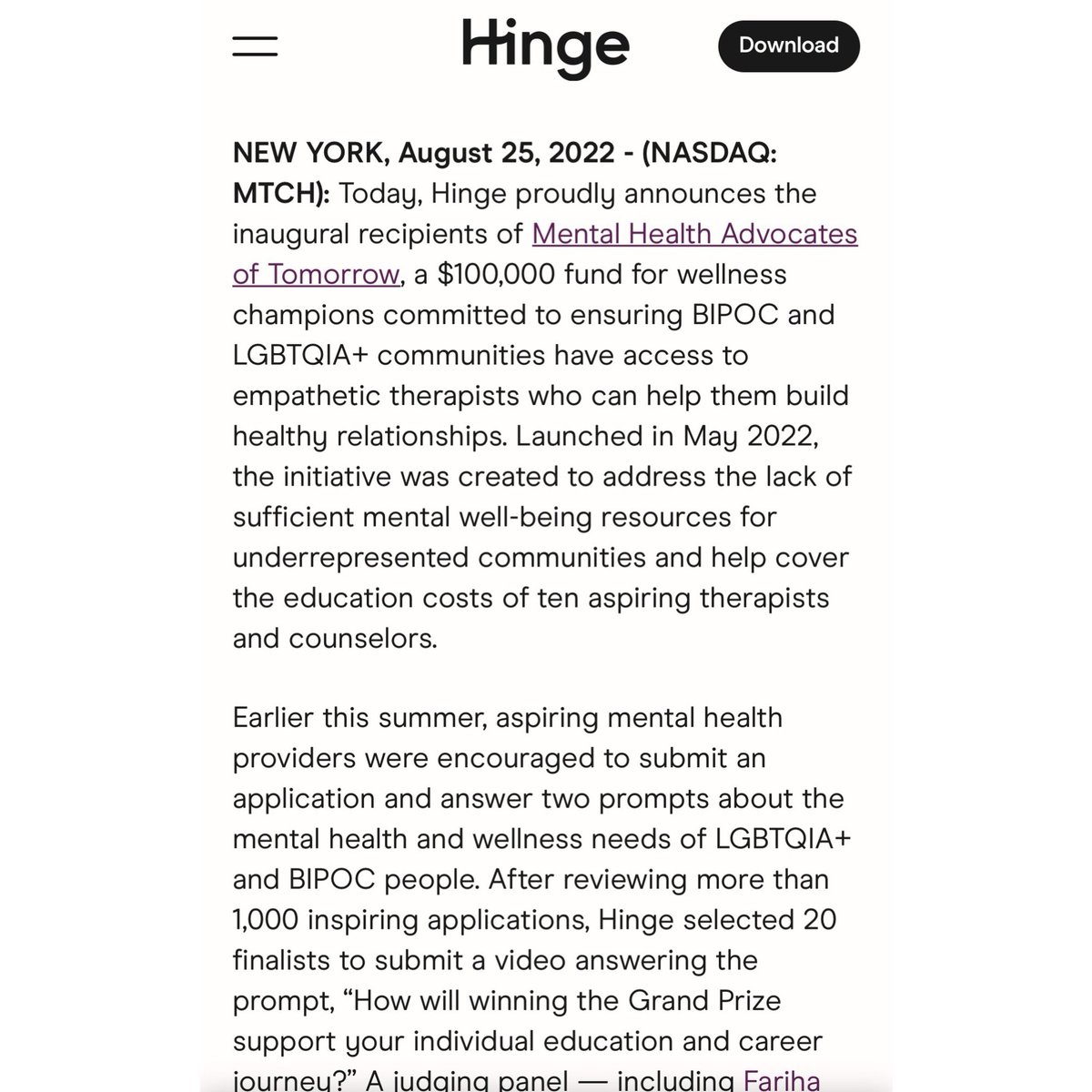 jrosario_27's tweet image. Thank you @hinge for amplifying and supporting the needs of clinicians and scholars in serving BIPOC and LGBTQIA+ communities. It is an honor to be one of your inaugural MHAs of Tomorrow funding recipients!