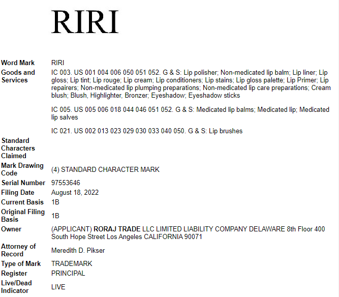 FENTY BEAUTY BY RIHANNA Trademark of Roraj Trade LLC