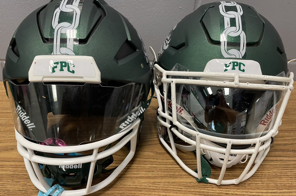2022 FPC Varsity Helmet! On the left is the Axiom the newest helmet from Riddell and on the right is a Speed Flex