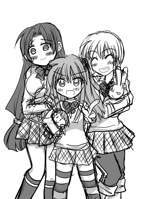 没にしちゃったけど気に入ってた3人娘のラフです 