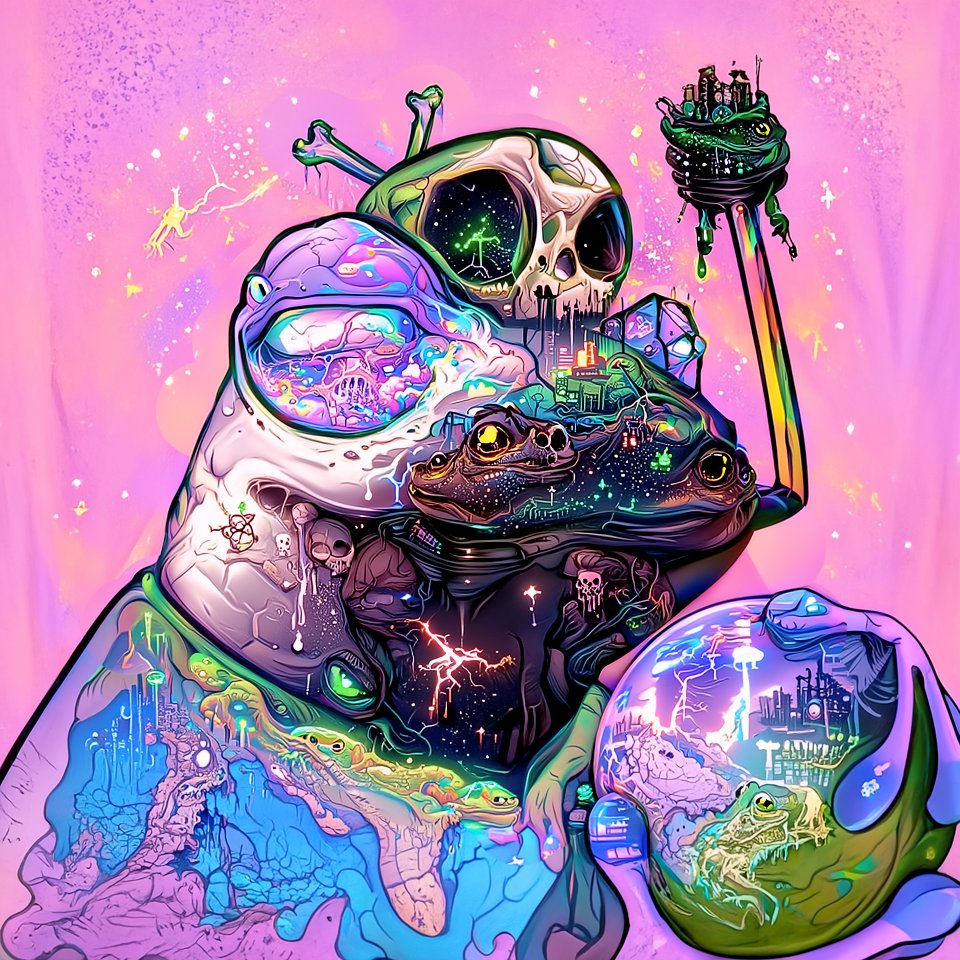 Finished my first commission for a <a href="/TheStonedFrogs/">The Stoned Frogs</a> piece. Really vibing with this one! 🐸