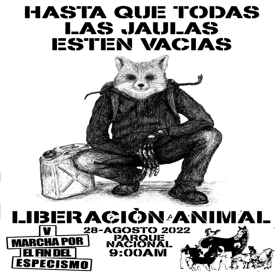 26, 27 y 28 de Agosto. Encuentro, Marcha y Concierto Solidario. 

Participa, invita y difunde!

Toda la información en: evoluzoon.wixsite.com/marchafinespec…

#MarchaPorElFinDelEspecismo #PensamientoYAcción #PorLaVidaYLaLibertadDeLosAnimales #FinDelEspecismo #ActivismoCultural #LibertadAnimal