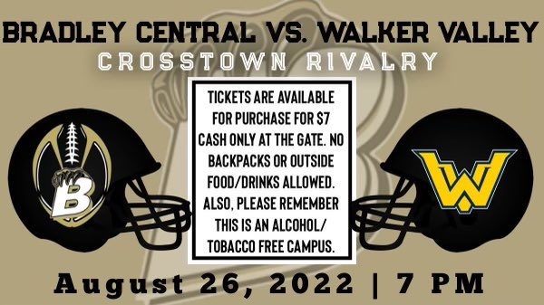 ***HEY, <a href="/THEREALBCNATION/">#BCNATION</a>!!!***

Important GAMEDAY Info for TOMORROW NIGHT’S Walker Valley game. 

-Kickoff at 7:00 pm
-Tickets $7.00 (cash only at the gate)
-NO Backpacks allowed
-NO Outside Food/Drinks

🐻GO BEARS!🐻