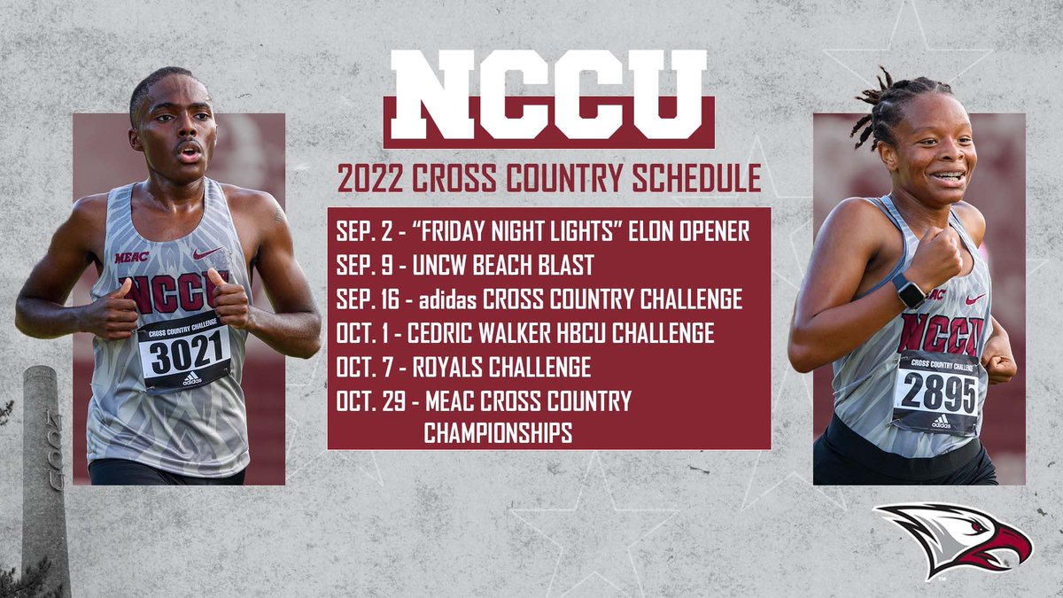 NCCUTrack_Field's tweet photo. Schedule Release‼️ 

The 2022 NCCU Cross Country Team is back in action soon 🤩

Mark your calendars to cheer on the Eagles! https://t.co/yhbZgTrBqm