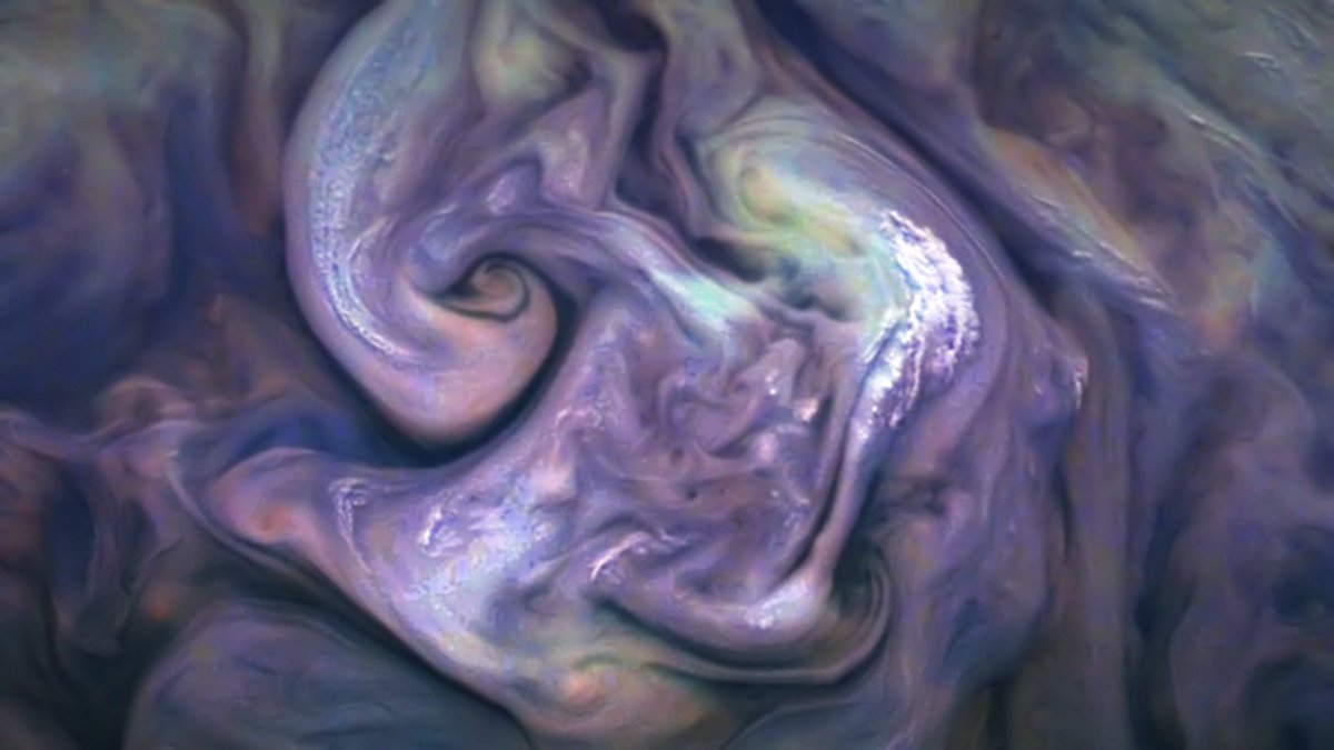 ScottBoltonJuno's tweet photo. Another amazing image of Jupiter's cloud and vortex structure, up close and personal!  This image is from the latest flyby PJ44, and was created by Gerald Eichstaedt.
#TheRealGZA #BradPaisley #thirdmanrecords #NASAJPL  #NASASolarSystem #NASAWebb https://t.co/2BimrcLSda
