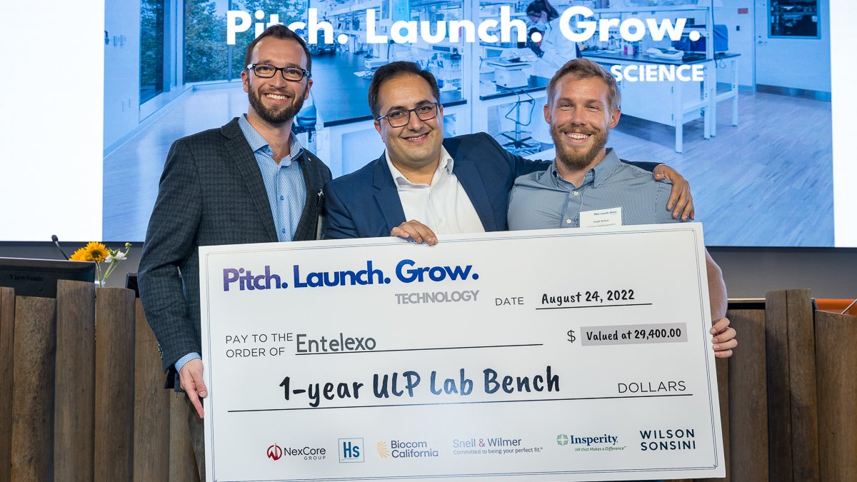 ulpirvine's tweet photo. Announcing the winner of Pitch. Launch. Grow. 2022! Congratulations Entelexo Biotherapeutics for taking home the 1-year free #labbench at ULP! 🥳
#ulpirvine #lifescience #plg https://t.co/s88zqSDOMP