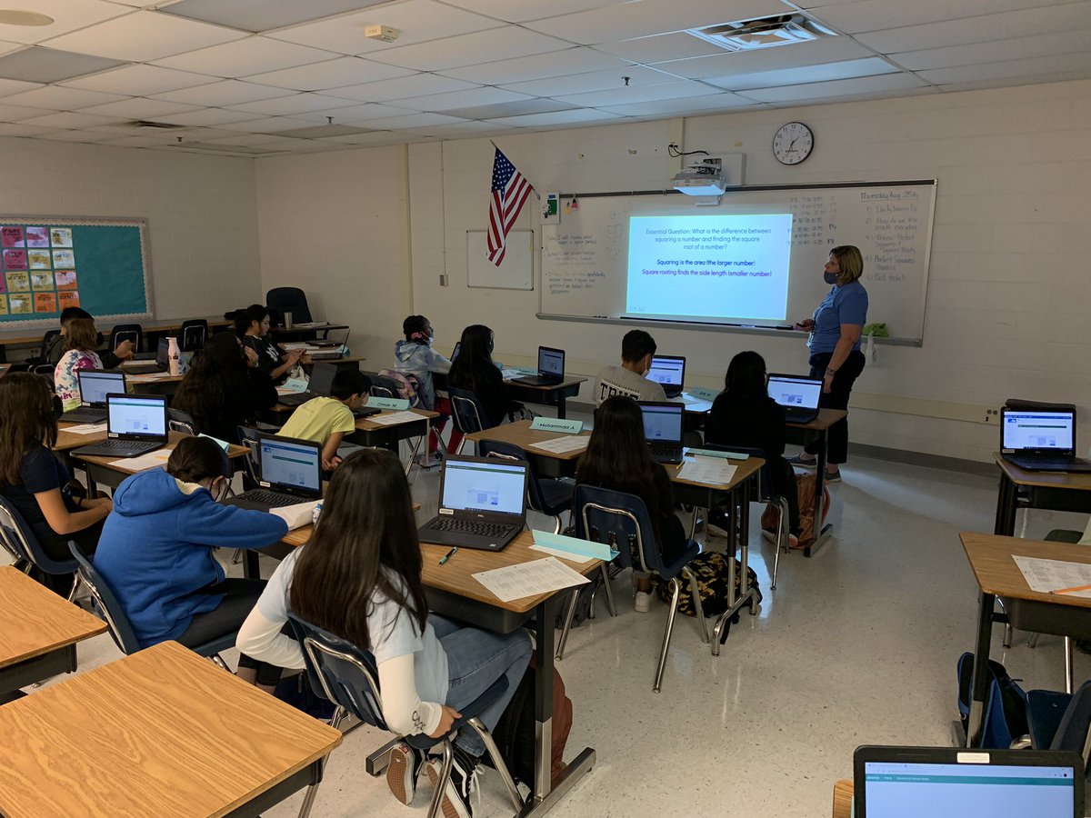 Ms. Campbell’s Math 7 Honors students diving deep into Number Sense, exploring the relationships between squares and square roots and how they relate to their own real-life experiences. <a href="/HolmesMS_FCPS/">Holmes MS-FCPS</a> #teamholmes
