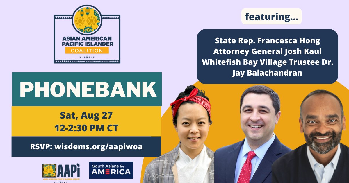 AAPI_WisDems's tweet photo. 🎉 We are happy to announce Whitefish Bay Village Trustee @drjayforwfb is joining our AAPI Phonebank kickoff!

Dr. Jay is the FIRST person of color to serve on the WFB Village Board. Come through Sat to meet him &amp; @FrancescaHongWI &amp; @JoshKaulWI! 

RSVP: https://t.co/i25XceY105 https://t.co/Rk1lFzBYrQ