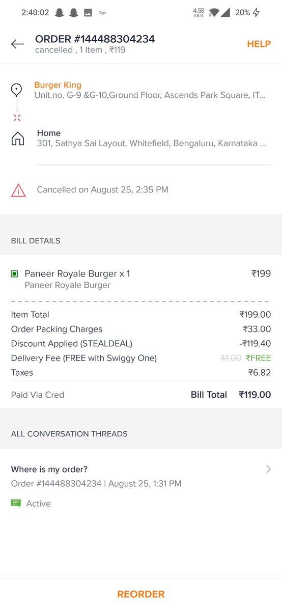 iamkrish_s's tweet photo. @SwiggyCares @Swiggy  i order food at 1:08 at 2:30 you cancelled and gave a option to replace or refund after waiting for 1.5 hours..then replacement orde reached by the time of wait is over 2 hours..n you provide a coupon of 50 rs in name compensation after making me wait. https://t.co/iJUl4HZ60q