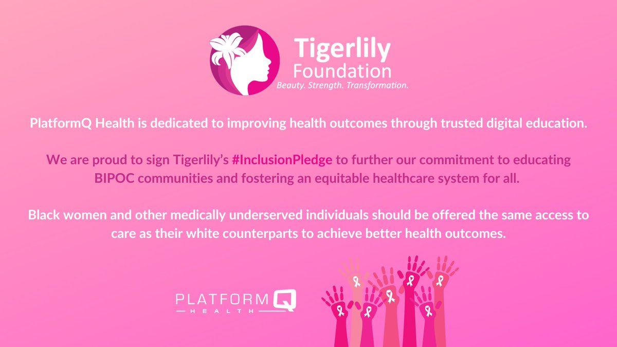 PlatformQHealth's tweet photo. We are proud to sign the @tigerlilycares #InclusionPledge to foster an equitable healthcare system for all 🎗️ Learn more: https://t.co/fB1saVvfMu https://t.co/JEN60RwGCF