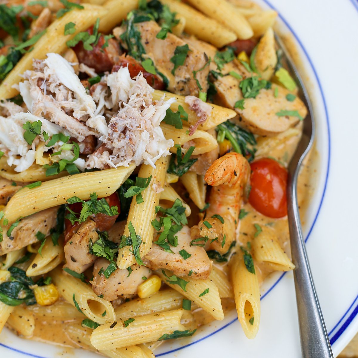 Cajun Pasta | Shrimp • Crab • Sausage • Chicken • Spiced Cream Sauce