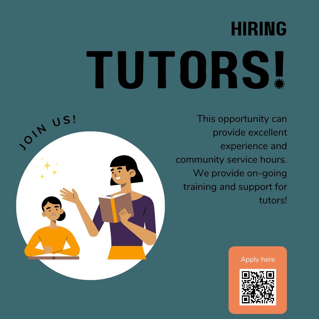 Would you like to be a tutor?! 📢

This opportunity can provide excellent experience and community service hours.
We provide on-going training and support for tutors!

Register or apply with the link in our bio 🤗