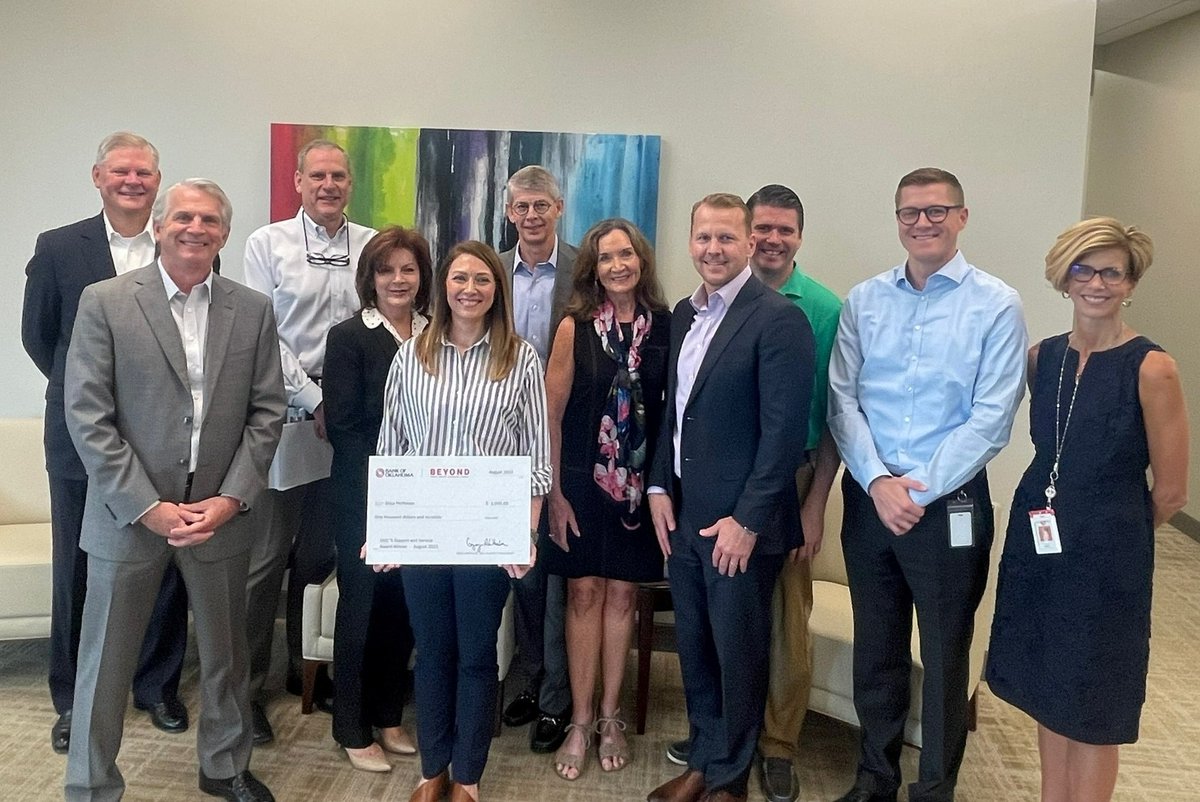 BankofOklahoma's tweet photo. Congratulations to Erica McMahan, AVP, BOK Financial Securities Relationship Manager for being honored with our first-ever "Beyond Award". She was nominated by her peers for her exemplary service internally and externally.  

#WeGoAbove #BOKFOklahomaCity #LifeAtBOKF https://t.co/J3kTD915V2
