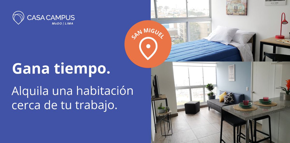 En Casa Campus MoDO | Lima puedes alquilar una habitación, con contrato flexible y servicios incluidos. Vas a estar más cerca de tu trabajo y podrás viajar menos y ganar tiempo.