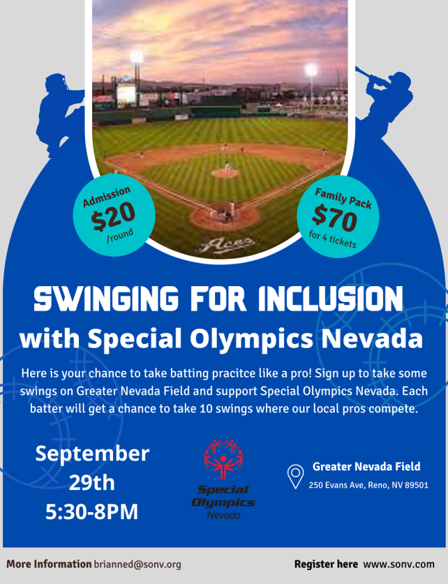 SONevada's tweet photo. Time To Batter Up! Swinging For Inclusion is one month away so make sure to mark your calendars. If you need more information, you can email brianned@sonv.org or register at https://t.co/J0sxNsyldF 

#SONV #SpecialOlympicsNevada  #SwingingForInclusion https://t.co/QFhzUasxeu