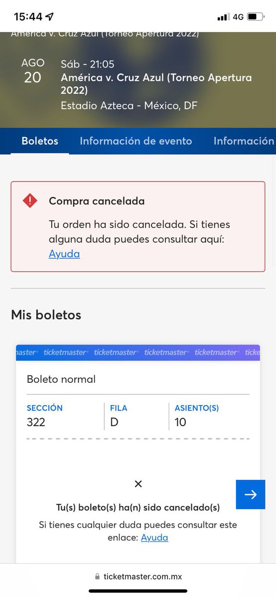 FatimaYmatzu's tweet photo. @ServicioTM Gloria Fátima Ymatzu Romero titular de la tarjeta. Me cancelaron 2 boletos para el América vs Cruz azul, son $3035 pesos que no me han devuelto. Orden 78-43106/MXC. Fecha 18/08/22. https://t.co/Q0SwXth4Fj