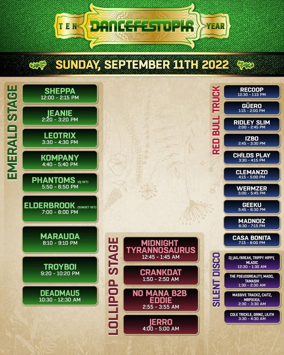 Dancefestopia's tweet photo. Your 2022 set times are out! 🔥Download the official app on Woov to view the full set times, create your personalized schedule, explore the 3D map, and connect with other Dancefestopians! → https://t.co/LA7hQbvn8y

Get your passes today → https://t.co/1hMKS3AOb2 https://t.co/KkQRIlFDUl