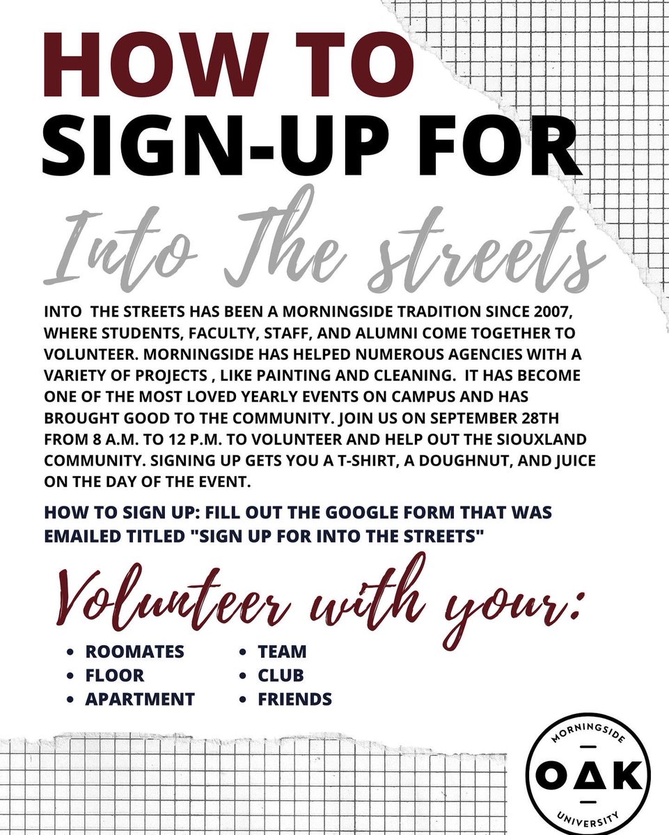 INTO THE STREETS

This ICONIC event is back again for another day of helping the community by volunteering at businesses and organizations. 

Find out how to volunteer with your team, club, friends, etc. from an email from Leslie Werden. Last day to sign up is September 8th!
