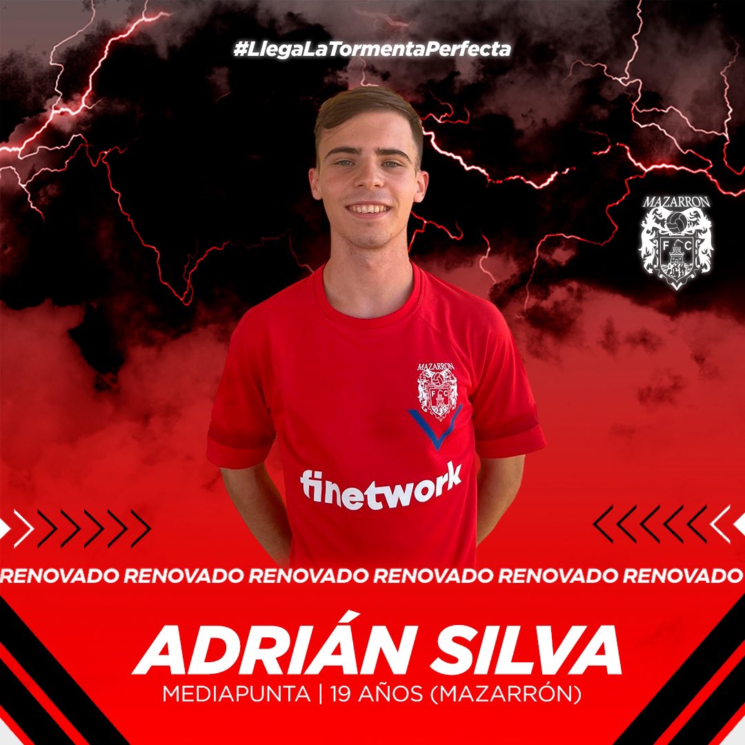 OFICIAL 🚨|

El joven jugador mazarronero, Adrián Silva, renueva su compromiso con el tomate mecánico. 

La visión de juego, el cambio de ritmo y la creatividad del medio ofensivo están asegurados esta temporada en el Estadio Pedro Méndez. 

#LlegaLaTormentaPerfecta 🔴🔵