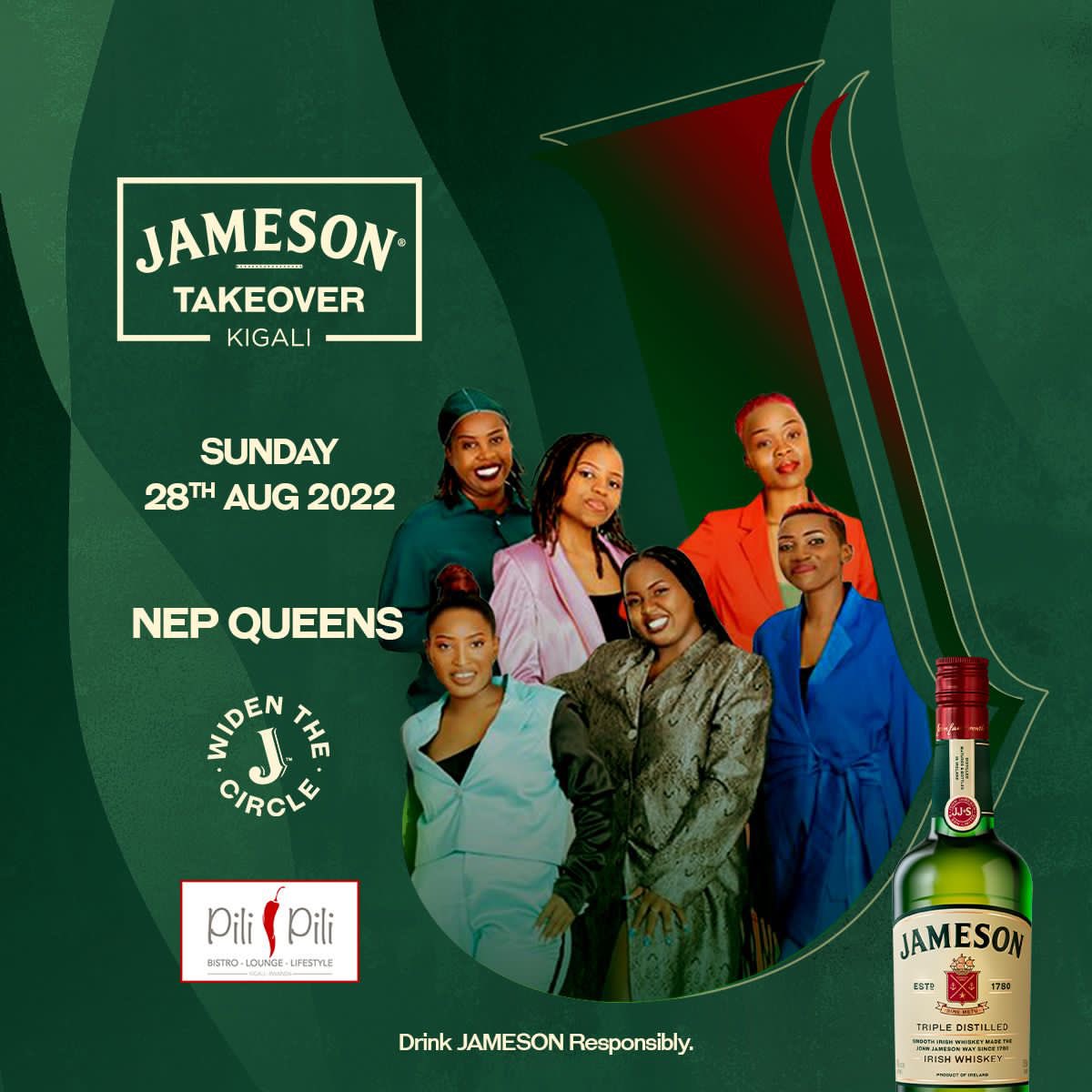 Don’t miss this Sunday 28th @pilipilirwanda the Jameson Takeover Kigali with our very own @djkiss256 and @nepqueenz Let’s get ready to Partttyyy🔥💃with @jamesonrwanda #JamesonTakeoverKigali @patycope @joxyparker @remmygious