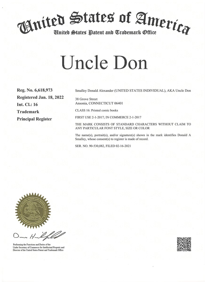 ™️ ®️ I want people to understand... I have a LIVE TRADEMARK on Uncle Don™ Brand Comedy Books. Here is my certificate. Unlike a © Copyright, the ™️ or the ®️ cannot be used for commercial use without a registration with the United States Patent & Trademark Office. NEVER!