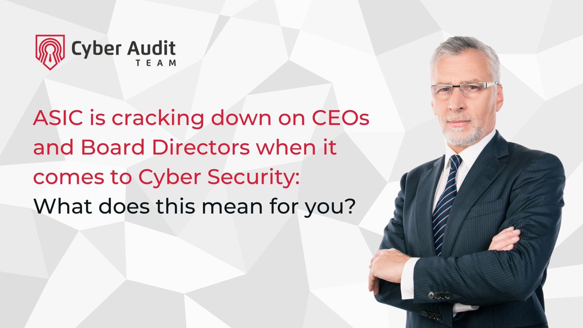 The Australian Securities &amp; Investments Commission declared Cyber a top priority in '22, coming down on companies, CEOs &amp; Boards for cyber security non-compliance &amp; unpreparedness.

Learn more> cyberauditteam.com/blog/asic-is-c…

#CEO #CEOs #boardsofdirectors #boardofdirectors #datasecurity