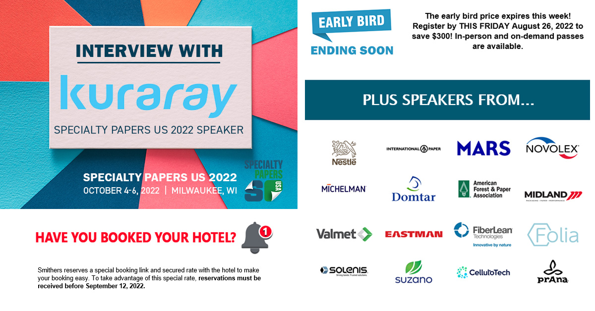 SpecPapersConf's tweet photo. Register now &amp; save $300 on Specialty #Papers US 2O22. In-person and on-demand passes available. https://t.co/hYp9uBE0hN

Interview with @kuraray speaker Yuta Taoka, Manager, Poval R&amp;D Department. https://t.co/7YQUIxBwop

#specialtypaper #paper #paperindustry #packaging #recycle https://t.co/4NDFpfsoom