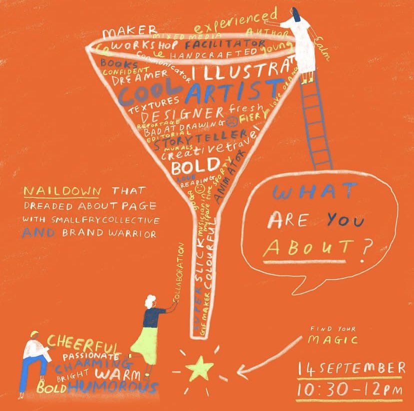 smallfryco_'s tweet photo. NEW EVENT: What are you about? 🤠
Thursday 14th September
10:30-12pm on Zoom.

A workshop for creatives to nail down the dreaded 'About' page with Small Fry Collective and Brand Warrior

Sign up here: https://t.co/tuTAi1lT6w

#branding #illustration #creatives #creativeevent https://t.co/bBOoKVsH5d