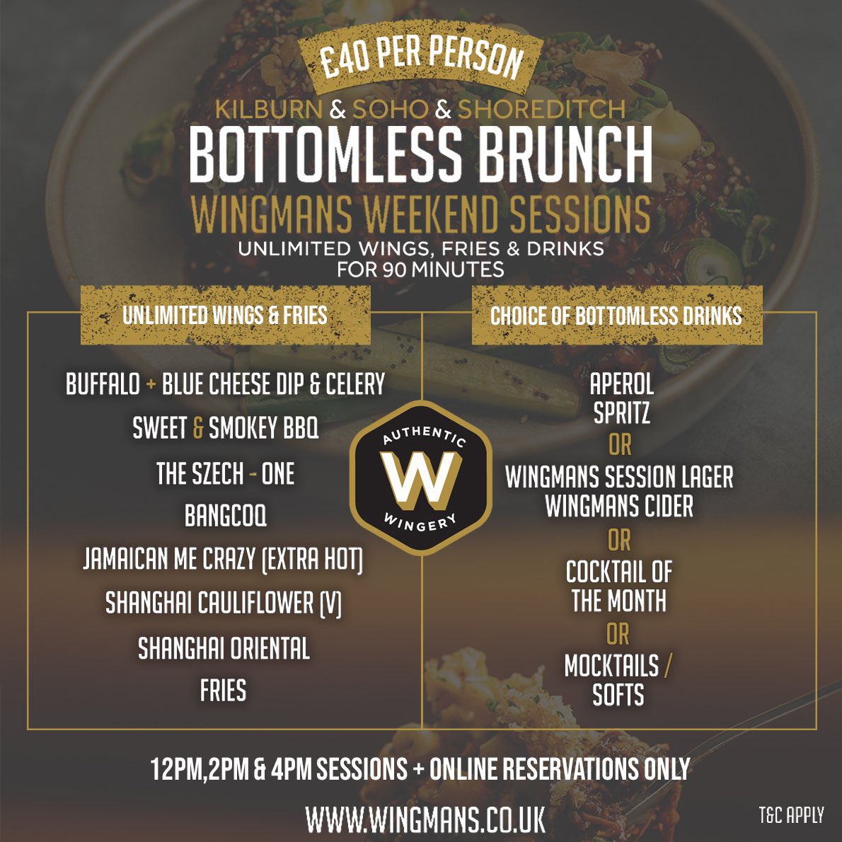 Bank Holiday Bottomless Brunch🔥
Unlimited Wings, Fries &amp; Drinks for 90 Minutes- Online Bookings Only!🍻
Kilburn | Soho |Shoreditch🍗
Book Now: wingmans.co.uk

#wingmans #wingmanschicken #brunch #london #bottomlessbrunch