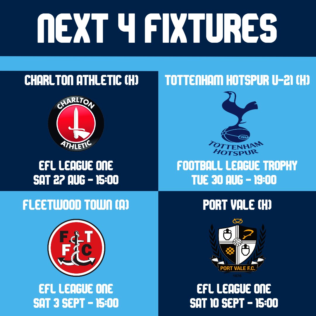 Here's a look at the #Chairboys' next 4 fixtures.

A good chance to pick up some points in the league to cement ourselves in the top half of the table?

...What about the possibility of a cup run in the Football League Trophy? Is anyone dreaming of that for this season? 🤔