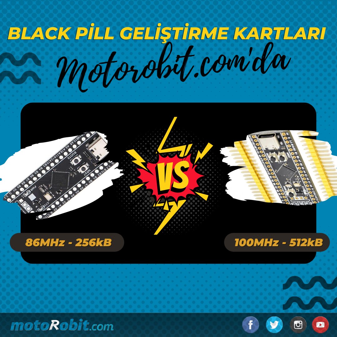 Black Pill Geliştirme kartları stoklarda. İncelemek için web sitemizi ziyaret edebilirsiniz.
motorobit.com

#Blackpill #geliştirmekartı #arduino #electronics #robotics #motorobit