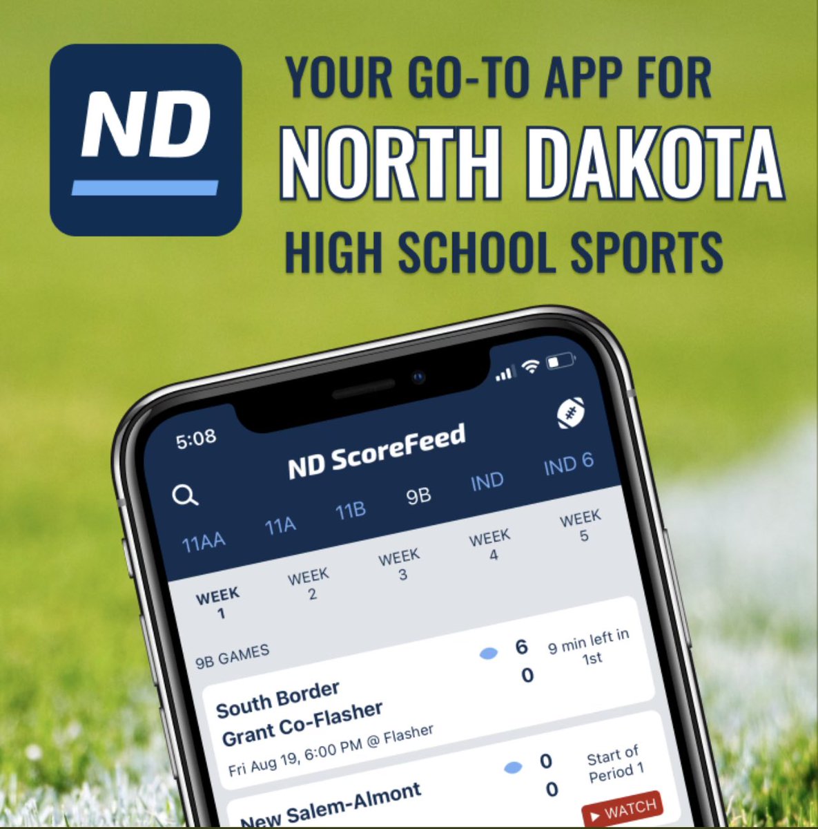 ND fans-- Check out the new @NDScoreFeed app! Schedules, game links, & live scores on game day from fans all over the state for HS football! My buddy @chadgreenway52 is helping bring this to ND. An awesome way to follow the action throughout the season! Download now! #NDpreps