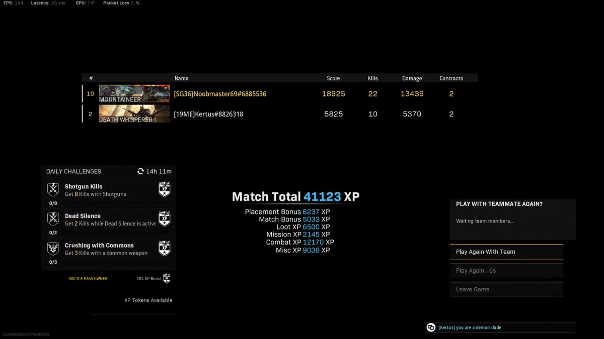oliver_elliott2's tweet photo. One of my favourite games of warzone so far. Titanium Trials. 20 bomb and the win. Also, duos vs quads. This game mode really separates the men from the boys. GGs to my random teammate. 🔥👊 #Warzone   #titaniumtrials #ModernWarfare https://t.co/wvfu6ycinE