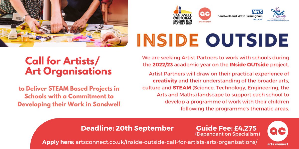 We are seeking Artist Partners to work with schools during the 2022/23 academic year on the INside OUTside project!

artsconnect.co.uk/inside-outside…