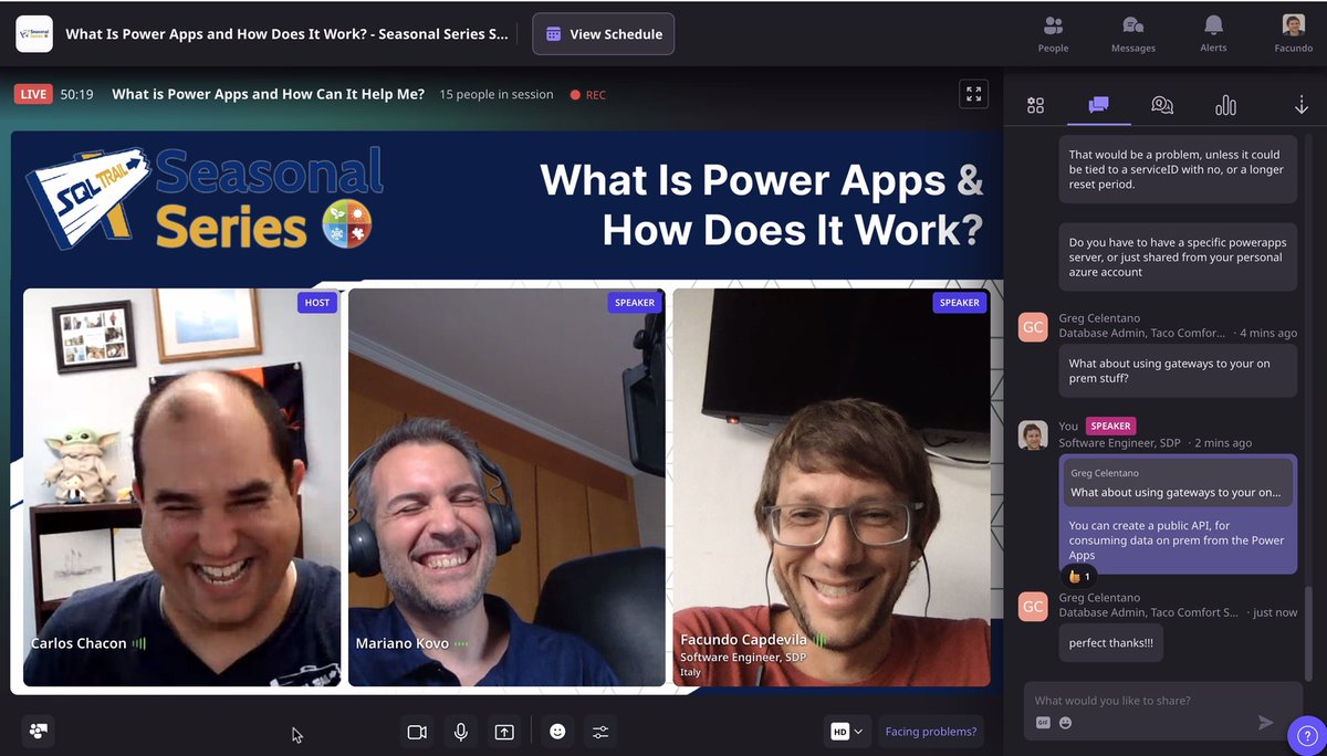 Hako_it's tweet image. Amazing moments #SqlTrail #PowerApps !!! @Mariano_Kovo @CarlosLChacon @Facupola