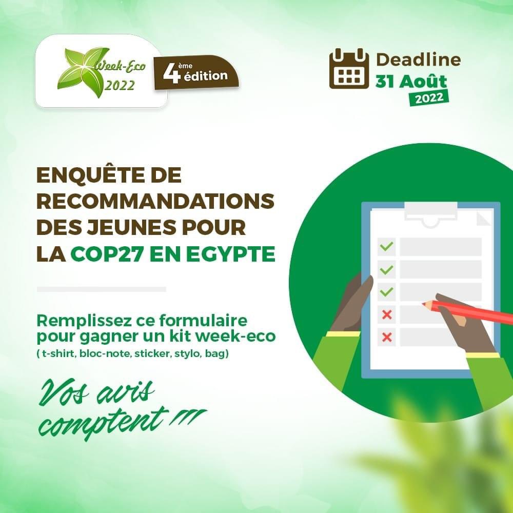 mijoegrace's tweet photo. La #WeekEco2022 continue toujours. Votre voix compte. Comme vous le savez @ecolotriporg est un grand youth space partagez avec nous vos avis,recommandations pour la #COP27 
@EmmanuelDiokh @Kebetubot @jalybadiane @ClaudeSodokin @Jve_Senegal @TanceDeguenon @Kamf___
#TT221 #Senegal https://t.co/wNvwXFQcNB