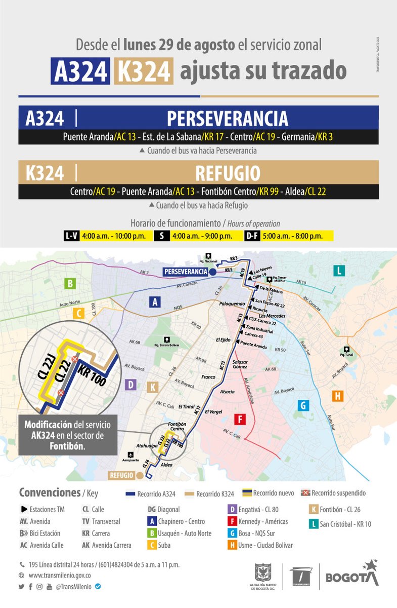 ¡Atención usuarios/as!

A partir del lunes 29 de agosto la ruta KA324 Refugio - Perseverancia, tendrá un ajuste en su trazado.
