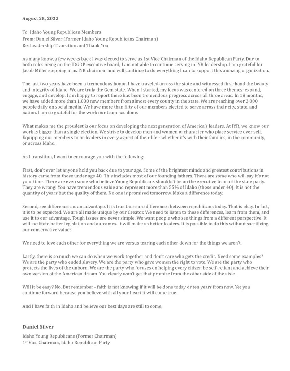 idahoyr's tweet photo. Idaho Young Republicans Official Statement from our outgoing chairman. https://t.co/CrWDrPPpIV