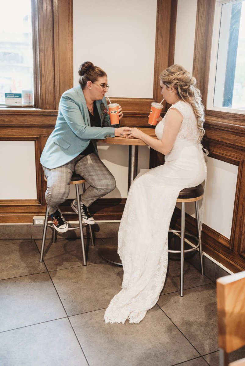 Jesi343's tweet photo. When we had to stop at @AWCanada on the way to our wedding! #a&amp;w https://t.co/qXvf82hEme