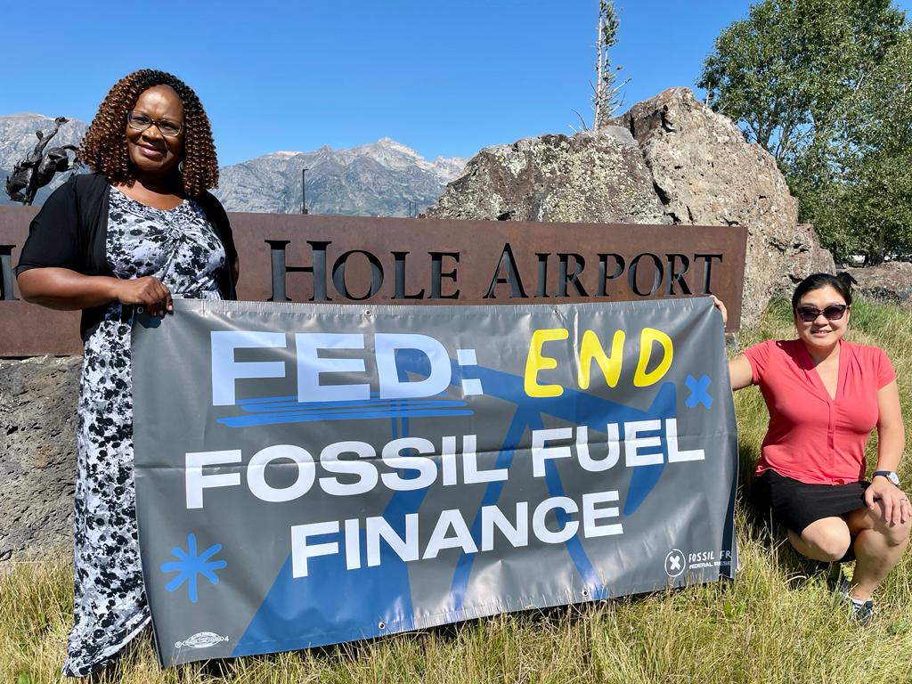 MN_350's tweet photo. THIS WEEK: Federal Reserve officials are meeting in Wyoming to set policy goals. For too long, the Fed has financed fossil fuel projects, effecting the entire global financial system + jeopardizing a safe + healthy future.  

We’re in Wyoming too, demanding a #FossilFreeFed. https://t.co/zH3yqx5RHW