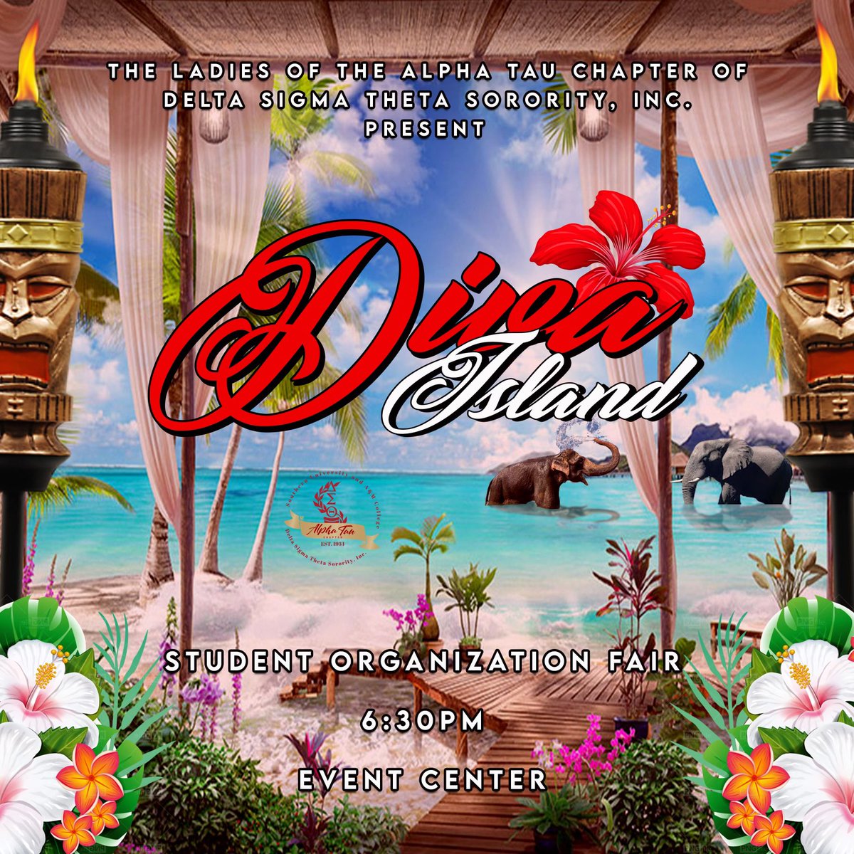 __SouthernDivas's tweet photo. Lei down in the sun and have some fun on Diva Island!🏝

Join your favRED organization,  the Ladies of the Alpha Tau Chapter of Delta Sigma Theta Sorority, Inc. tonight at the Org Fair!

#SWR #ORGFAIR #SUBR #DST #DIVAISLAND https://t.co/2hbtXQ1i86