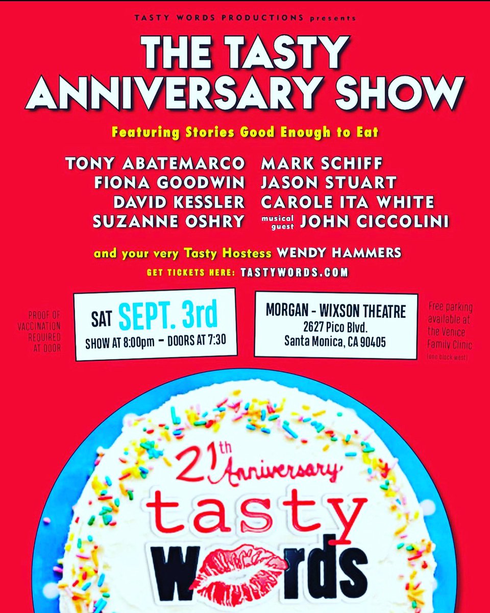 Wendy Hammers’ Tasty Words Storytelling Salon is having a birthday party and you’re invited! Saturday, September 3rd. For full talent  line up and to secure your tickets visit: tasty words.com/tickets/