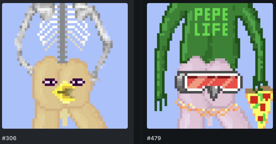 AiwkwardFamily's tweet photo. #306 SkeletonTorso
#479 PepeLife
Only 1 of each minted so far 👀
#FreeMint #MintingNow #cc0 #pixelart https://t.co/CVTvE5OFuL