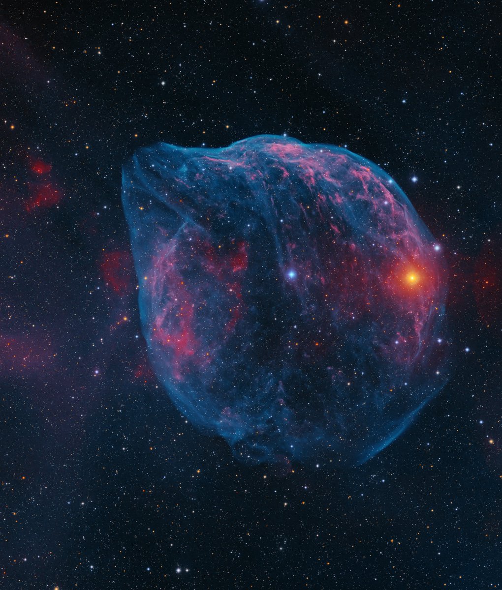 33 hours of exposure on a small portion of the sky using a telescope. I call this one the Dolphin Nebula.