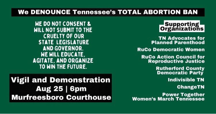 OccupyWallStNYC's tweet photo. Here in Murfreesboro Tennessee to support folks proclaiming that #AbortionIsHealthcare in the wake of the total ban that went into effect today in #Tennessee https://t.co/iPSt3sYY4T