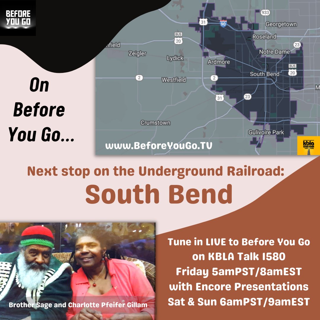 Nicoleedits's tweet photo. On the next #BeforeYouGo we take a trip along the #Michiana route of #TheUndergroundRailroad. Brother Sage and Charlotte Pfeifer Gillam lead the way. Tune in to this ride through history on #BeforeYouGoTV on @KBLA1580 We're #UnapologeticallyProgressive. https://t.co/WpP3we0xae