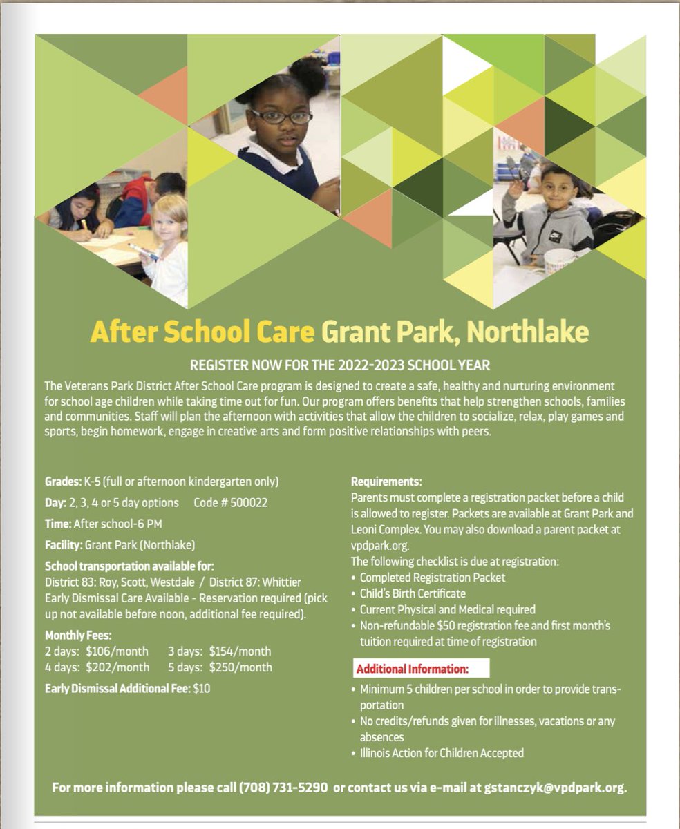 VPDpark's tweet photo. AFTER SCHOOL CARE at VPD call 708-343-5270 @VPDpark https://t.co/6t8HSkdKsO