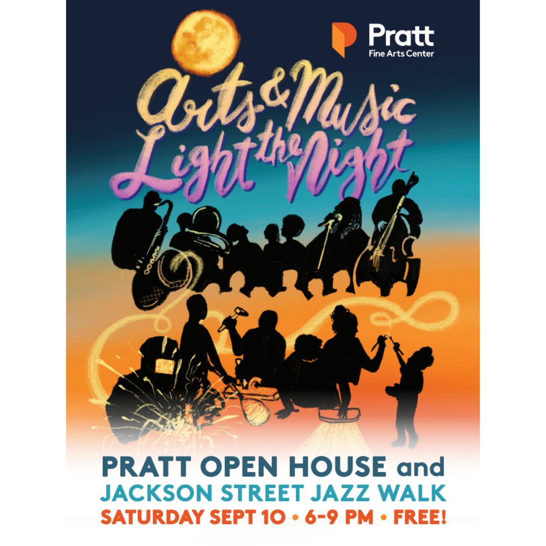 Light up your world with art 🌕⁣ Join us for the Pratt Open House and Jackson Street Jazz Walk: Saturday, 9/10 from 6-9pm. Link in bio to learn more! 

(Event promo graphic created by Pratt's lovely Youth &amp; Teen Studio Manager, Bailey Zahniser)