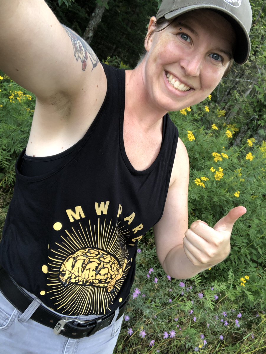 TrishHerps4Life's tweet photo. Finished my last official day of field work rocking this awesome shirt from @MWPARC ! I can't wait to present at the conference in a few weeks and meet my fellow herp nerds in person for once. #WorkingForestsAndWoodTurtles https://t.co/mXC98zaS5K